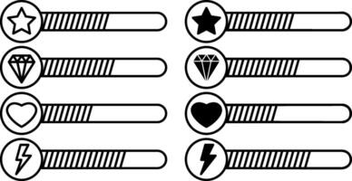 Gaming Bar Icons. Black and White Icon of Progress Indicators in Games. Computer Games Concept vector