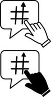 Icons Trending. Black and White Hashtag Icons with Up Arrow and Index Finger. Popularity, Increase in the Number of Search Queries. Social Media Concept vector