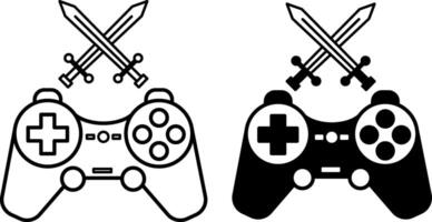 Arcade Game Icons. Black and White Icons of Console and Crossed Swords. Computer Games Concept vector