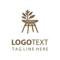 A logo for a restaurant with a plant on a table vector
