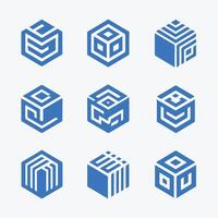 A set of six blue cubes with different shapes vector