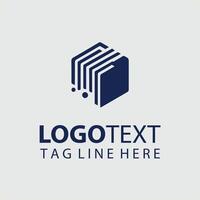 A cube logo design with a blue background vector