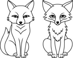 Doodle fox set icon isolated Animal coloring page book Sketch collection vector