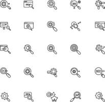 Seo icon set. Search Engine Optimization icon collection. Containing business and marketing, traffic, ranking, optimization, link and keyword. Solid icons collection. vector