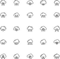 Cloud computing icon set with web, hosting, computer, operating system, database, storage, power, server, and data center. vector