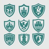 A set of six shields with different designs vector