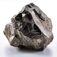Cassiterite or tin oxide rock significant rock forming mineral on white background, suitable for geology or metallurgy photo
