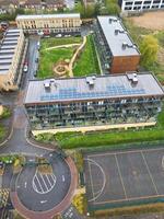 Aerial View of Central City Centre Elstree Uxbridge London City of England, Great Britain. It Was Rainy and Cloudy Day with Strong Winds over England, Drone's Camera view Captured on April 4th, 2024 photo