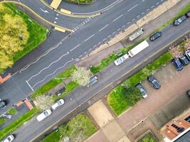 Aerial View of Central City Centre Elstree Uxbridge London City of England, Great Britain. It Was Rainy and Cloudy Day with Strong Winds over England, Drone's Camera view Captured on April 4th, 2024 photo