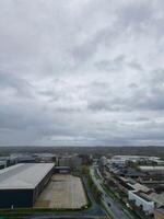 Aerial View of Central City Centre Elstree Uxbridge London City of England, Great Britain. It Was Rainy and Cloudy Day with Strong Winds over England, Drone's Camera view Captured on April 4th, 2024 photo
