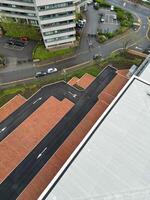 Aerial View of Central City Centre Elstree Uxbridge London City of England, Great Britain. It Was Rainy and Cloudy Day with Strong Winds over England, Drone's Camera view Captured on April 4th, 2024 photo