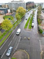 Aerial View of Central City Centre Elstree Uxbridge London City of England, Great Britain. It Was Rainy and Cloudy Day with Strong Winds over England, Drone's Camera view Captured on April 4th, 2024 photo