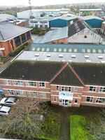 Aerial View of Central City Centre Elstree Uxbridge London City of England, Great Britain. It Was Rainy and Cloudy Day with Strong Winds over England, Drone's Camera view Captured on April 4th, 2024 photo