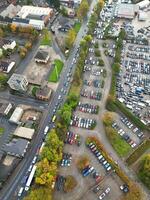 Aerial View of Manchester City During Autumn Season and Cloudy Day over England Great Britain. High Angle Drone's Camera Footage was Captured on October 29th, 2024 photo