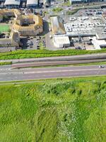 High Angle View of Most Beautiful and Attractive British Tourist Attraction of Brighton seaside resort and Beach City of East Sussex, England GB. Footage Captured with Drone's Camera on May 9th, 2024 photo