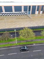 Aerial View of Central City Centre Elstree Uxbridge London City of England, Great Britain. It Was Rainy and Cloudy Day with Strong Winds over England, Drone's Camera view Captured on April 4th, 2024 photo