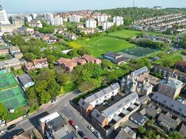 High Angle View of Most Beautiful and Attractive British Tourist Attraction of Brighton seaside resort and Beach City of East Sussex, England GB. Footage Captured with Drone's Camera on May 9th, 2024 photo