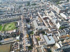 High Angle View of Most Beautiful and Attractive British Tourist Attraction of Brighton seaside resort and Beach City of East Sussex, England GB. Footage Captured with Drone's Camera on May 9th, 2024 photo