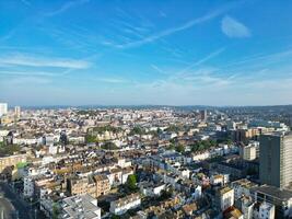 High Angle View of Most Beautiful and Attractive British Tourist Attraction of Brighton seaside resort and Beach City of East Sussex, England GB. Footage Captured with Drone's Camera on May 9th, 2024 photo