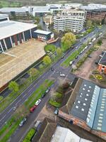 Aerial View of Central City Centre Elstree Uxbridge London City of England, Great Britain. It Was Rainy and Cloudy Day with Strong Winds over England, Drone's Camera view Captured on April 4th, 2024 photo