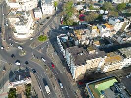 High Angle View of Most Beautiful and Attractive British Tourist Attraction of Brighton seaside resort and Beach City of East Sussex, England GB. Footage Captured with Drone's Camera on May 9th, 2024 photo