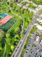 High Angle View of Most Beautiful and Attractive British Tourist Attraction of Brighton seaside resort and Beach City of East Sussex, England GB. Footage Captured with Drone's Camera on May 9th, 2024 photo