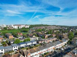 High Angle View of Most Beautiful and Attractive British Tourist Attraction of Brighton seaside resort and Beach City of East Sussex, England GB. Footage Captured with Drone's Camera on May 9th, 2024 photo