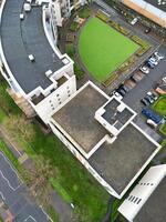 Aerial View of Central City Centre Elstree Uxbridge London City of England, Great Britain. It Was Rainy and Cloudy Day with Strong Winds over England, Drone's Camera view Captured on April 4th, 2024 photo