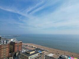 High Angle View of Most Beautiful and Attractive British Tourist Attraction of Brighton seaside resort and Beach City of East Sussex, England GB. Footage Captured with Drone's Camera on May 9th, 2024 photo