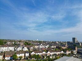High Angle View of Most Beautiful and Attractive British Tourist Attraction of Brighton seaside resort and Beach City of East Sussex, England GB. Footage Captured with Drone's Camera on May 9th, 2024 photo
