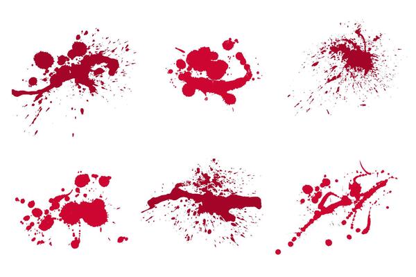 Crimson Blood Splatters and Sprays Stains Isolated on White Background
