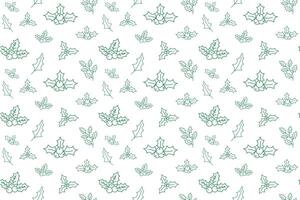 Green Holly Berry Outline Icons Seamless Pattern on White Background. Winter Holidays endless pattern with holly berries icons for wrapping paper, packaging, festive designs. vector