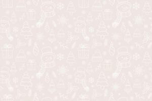 Merry Christmas and New Year line art seamless pattern with white xmas ornaments icons on beige background. White Christmas wrapping paper pattern vector