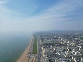 Most Beautiful Aerial View of British Beach and Ocean at Brighton and Hove City of England United Kingdom. High angle Most Wanted British Tourist Attraction Was Captured on May 9th, 2024 photo