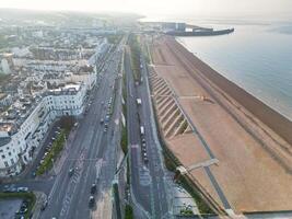 Most Beautiful Aerial View of British Beach and Ocean at Brighton and Hove City of England United Kingdom. High angle Most Wanted British Tourist Attraction Was Captured on May 9th, 2024 photo
