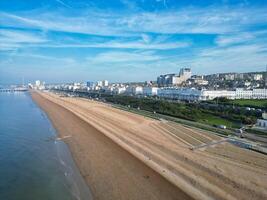 Most Beautiful Aerial View of British Beach and Ocean at Brighton and Hove City of England United Kingdom. High angle Most Wanted British Tourist Attraction Was Captured on May 9th, 2024 photo