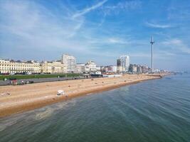 Most Beautiful Aerial View of British Beach and Ocean at Brighton and Hove City of England United Kingdom. High angle Most Wanted British Tourist Attraction Was Captured on May 9th, 2024 photo