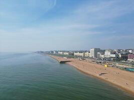 Most Beautiful Aerial View of British Beach and Ocean at Brighton and Hove City of England United Kingdom. High angle Most Wanted British Tourist Attraction Was Captured on May 9th, 2024 photo
