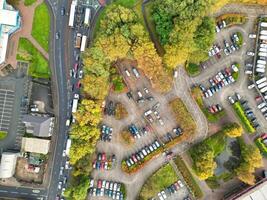 Aerial View of Manchester City During Autumn Season and Cloudy Day over England Great Britain. High Angle Drone's Camera Footage was Captured on October 29th, 2024 photo
