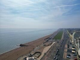 Most Beautiful Aerial View of British Beach and Ocean at Brighton and Hove City of England United Kingdom. High angle Most Wanted British Tourist Attraction Was Captured on May 9th, 2024 photo