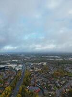 Aerial View of Manchester City During Autumn Season and Cloudy Day over England Great Britain. High Angle Drone's Camera Footage was Captured on October 29th, 2024 photo