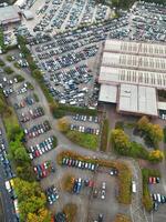 Aerial View of Manchester City During Autumn Season and Cloudy Day over England Great Britain. High Angle Drone's Camera Footage was Captured on October 29th, 2024 photo