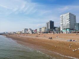 Most Beautiful Aerial View of British Beach and Ocean at Brighton and Hove City of England United Kingdom. High angle Most Wanted British Tourist Attraction Was Captured on May 9th, 2024 photo