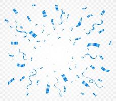 Confetti explosion on background. Shiny blue confetti isolated. Ribbons. Defocused elements. Party, birthday, Holiday banner template. vector