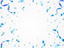 Blue confetti. Shiny ribbons falling on abstract background. Design template for party celebration and birthday banner background, confetti, vector
