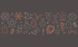 Christmas rectangular background with doodle elements vector