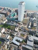 High Angle View of Most Beautiful and Attractive British Tourist Attraction of Brighton seaside resort and Beach City of East Sussex, England GB. Footage Captured with Drone's Camera on May 9th, 2024 photo