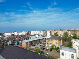 High Angle View of Most Beautiful and Attractive British Tourist Attraction of Brighton seaside resort and Beach City of East Sussex, England GB. Footage Captured with Drone's Camera on May 9th, 2024 photo