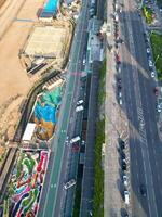 High Angle View of Most Beautiful and Attractive British Tourist Attraction of Brighton seaside resort and Beach City of East Sussex, England GB. Footage Captured with Drone's Camera on May 9th, 2024 photo