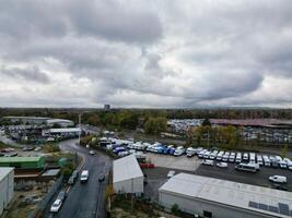 Manchester City During Autumn Season and Cloudy Day over England Great Britain. High Angle Drone's Camera Footage was Captured on October 29th, 2024 photo